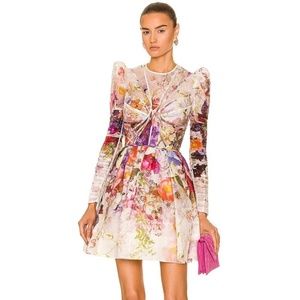 New ZIMMERMANN Prima Panelled Floral Print Full Skirt Mini Dress AU 1 US 4 - 6